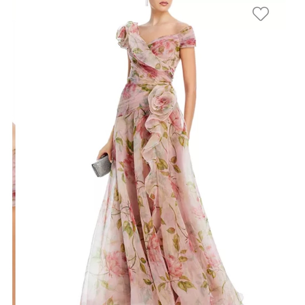 Elegant Pink Floral Off-Shoulder Evening Gown